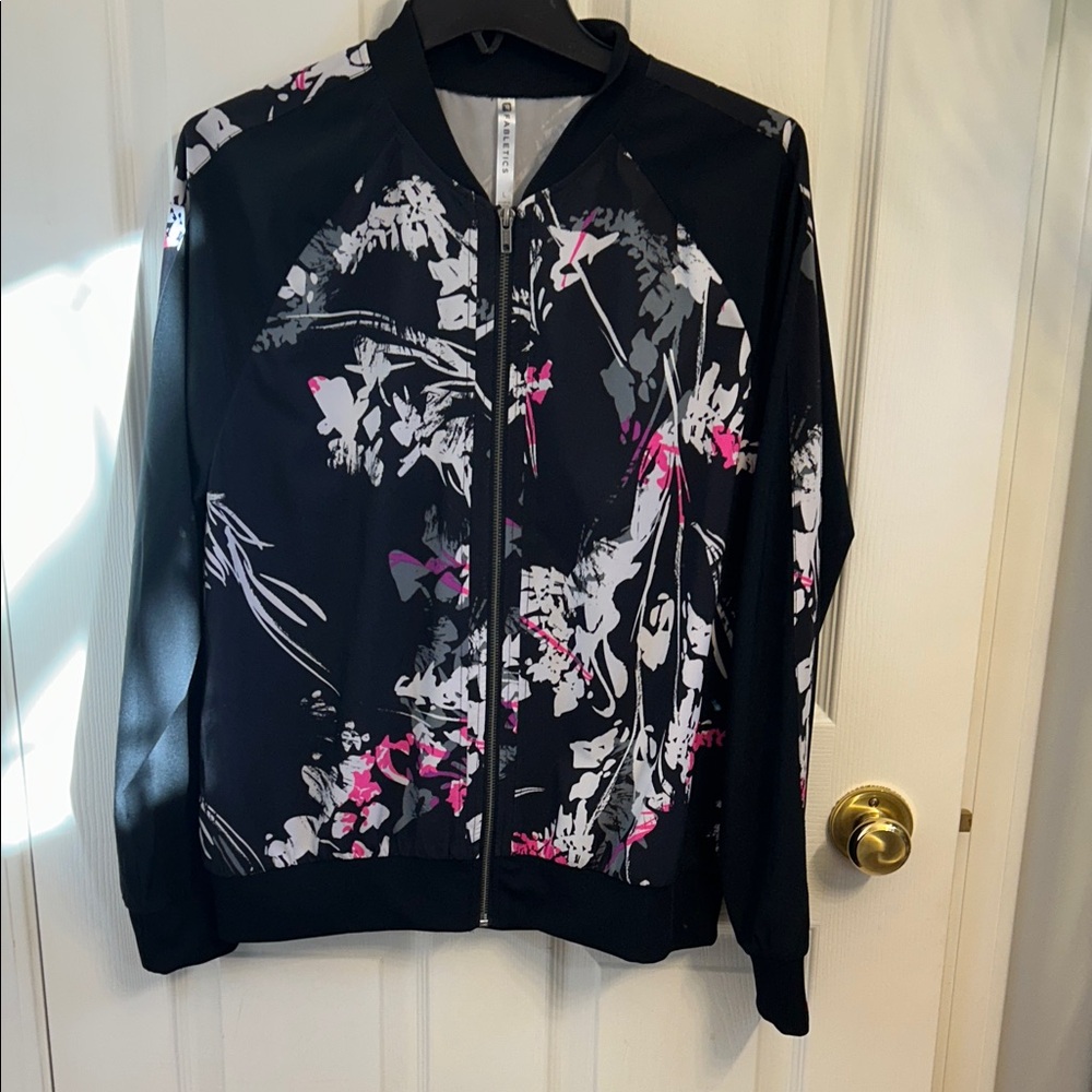 Fabletics Black and Pink Floral Bomber Jacket
